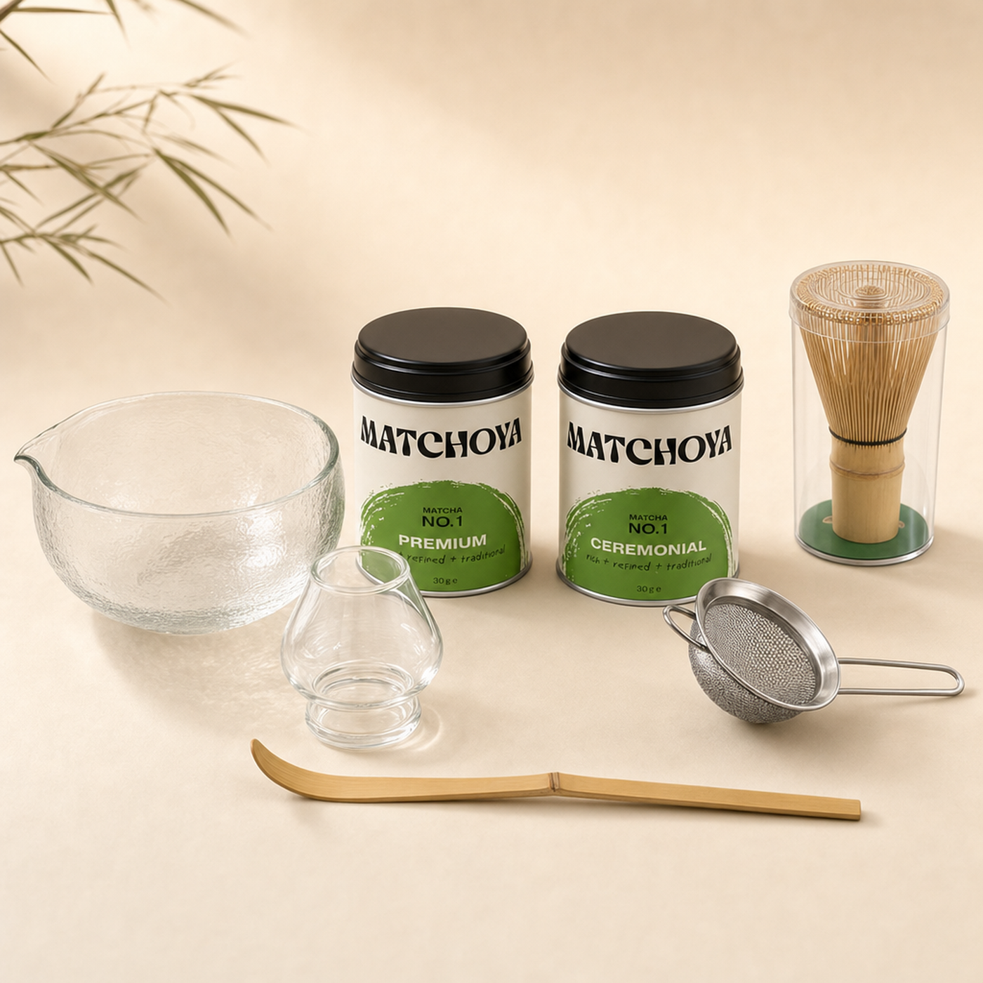 Matcha Bowl Set 5-teilig + Premium + Ceremonial Matcha - Studio Beige