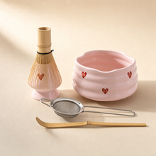 Matcha Keramik Set Rosa Herzen 5-teilig – Detailansicht