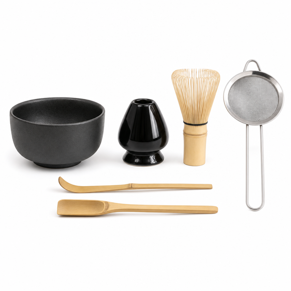 Matcha Keramik Set Schwarz 6-teilig – Hauptbild auf Weiß