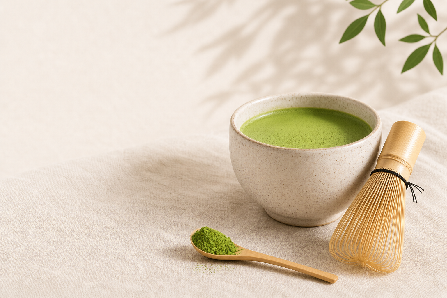 Frisch aufgeschlagener Uji Matcha in einer Chawan