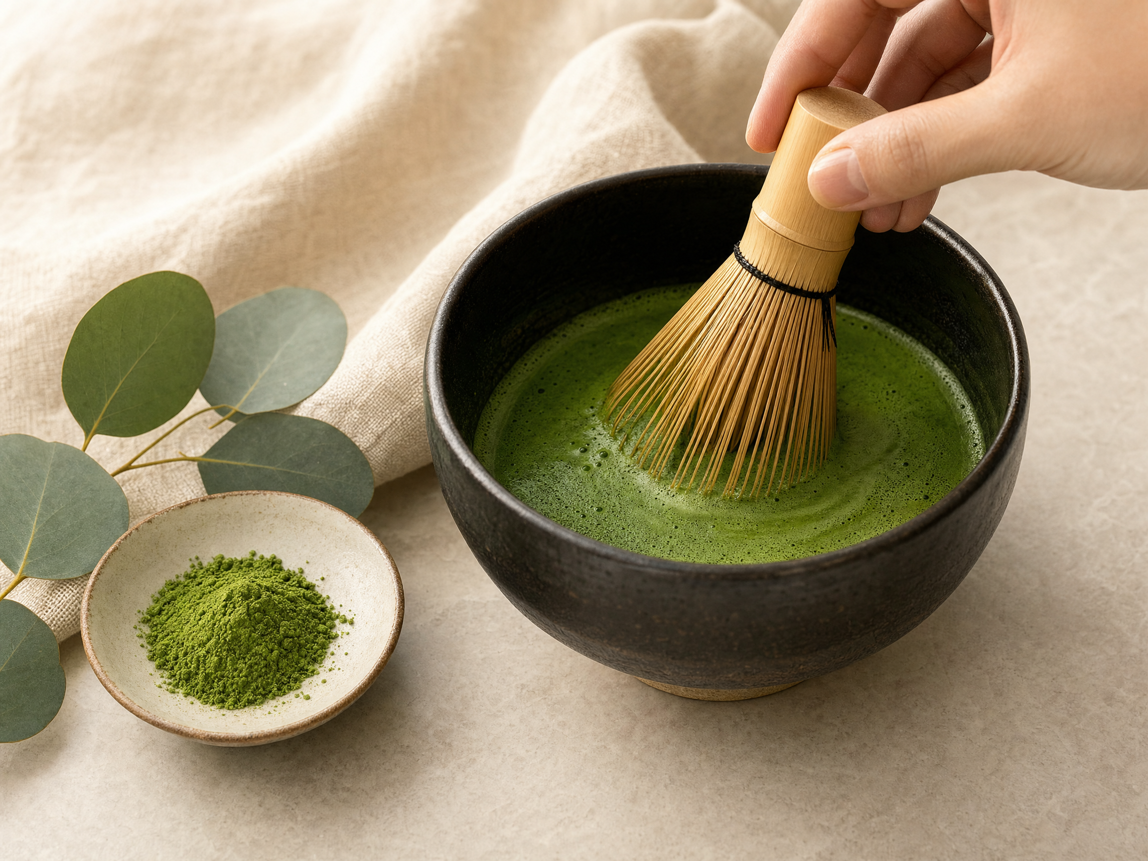Matcha mit Chasen in Chawan aufschlagen — Matchoya Zubereitung